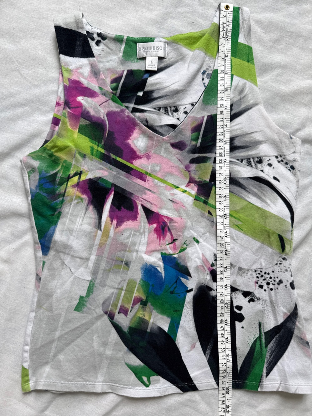 Vintage Y2K Bisou Bisou Michele Bohbot Abstract Floral Tank top Lg - Picture 4 of 4